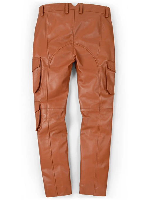 Men’s Cognac Leather Cargo Trousers | Handcrafted Slim-Fit Leather Pants | Premium Tan Moto Cargo Trousers