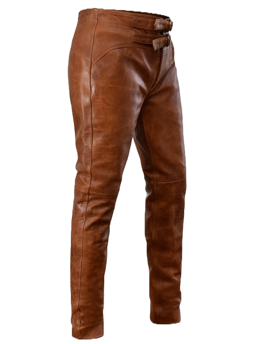 Women’s Cognac Leather Side-Buckle Trousers | Handcrafted Slim-Fit Leather Pants | High-Waisted Tan Moto Trousers