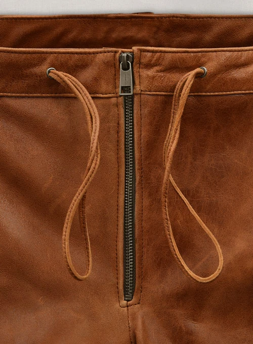 Men’s Cognac Leather Moto Trousers | Handcrafted Slim-Fit Leather Pants | Premium Tan Front-Zip Leather Leggings